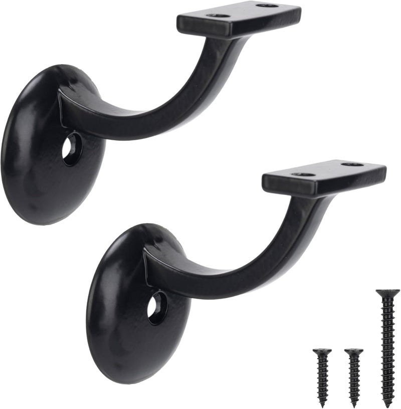 HILLMASTER Steel Handrail Bracket for Indoor Outdoor Stairs, Anti-Rust Hand Rail Brackets Hand Railing Brackets Strong Stair Support for Home Buildings Stairways Handrail, Matte Black, 2 Pcs - Image 1